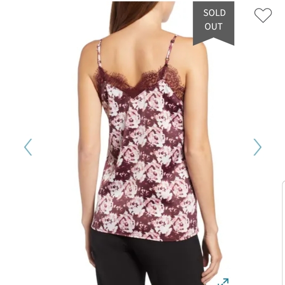 HALOGEN burgandy red pink floral lace trim adjustable straps v neck camisole top - Picture 2 of 10